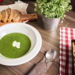 Spinach Soup with Slices of Bread