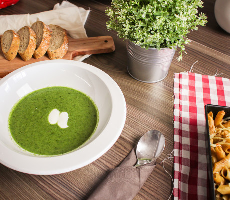 Spinach Soup with Slices of Bread